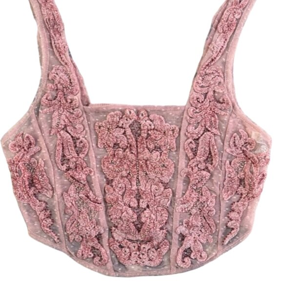 SOLD Free People NWT Crush On You Embellished Mauve Corset Mesh Cami Tank Top Sm - Picture 4 of 13